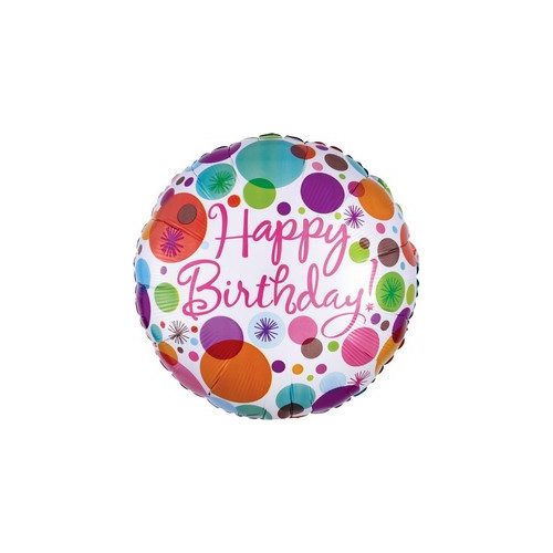 18 inch-es Happy Birthday Polka Dots Szülinapi Fólia Lufi