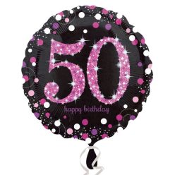   18 inch-es 50-es Happy Birthday Pink Celebration Prismatic Születésnapi Fólia Lufi