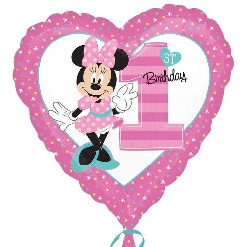 18 inch-es Minnie Mouse Szív Alakú Első Szülinapi Fólia Lufi