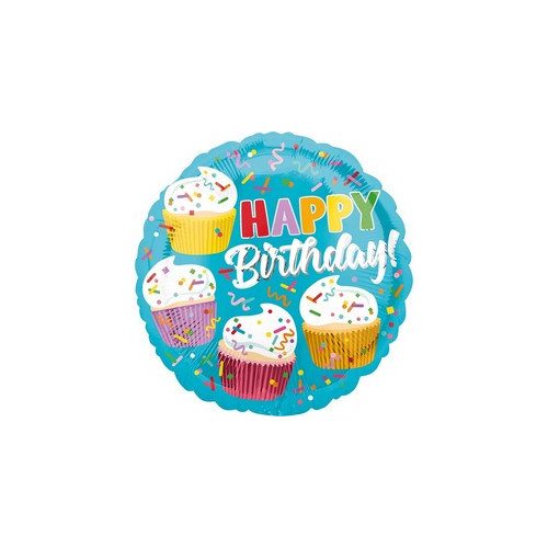 17 inch-es Happy Birthday Cupcake Fun - Muffinok Szülinapi Fólia Lufi
