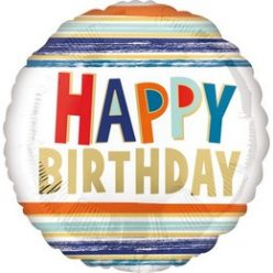   18 inch-es Happy Birthday Letters and Stripes Szülinapi Fólia Lufi