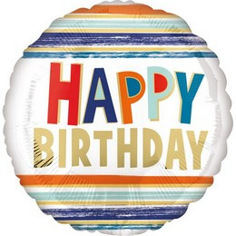 18 inch-es Happy Birthday Letters and Stripes Szülinapi Fólia Lufi