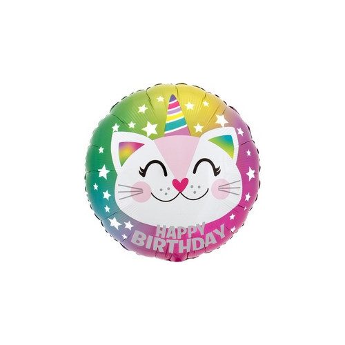 18 inch-es Birthday Caticorn Szülinapi Fólia Lufi