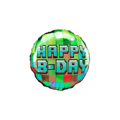 18 inch-es Happy B-Day Pixel Szülinapi Fólia Lufi
