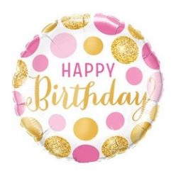   18 inch-es Happy Birthday Pink & Gold Dots Szülinapi Fólia Lufi