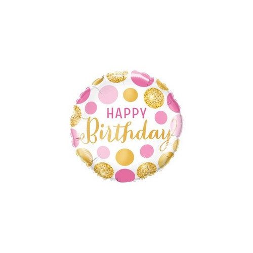18 inch-es Happy Birthday Pink & Gold Dots Szülinapi Fólia Lufi