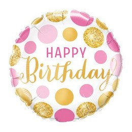 18 inch-es Happy Birthday Pink & Gold Dots Szülinapi Fólia Lufi