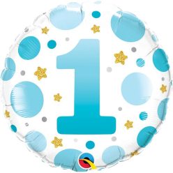   18 inch-es 1-es Számos Pöttyös Kék Age 1 Blue Dots Fólia Lufi