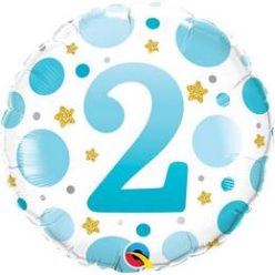   18 inch-es 2-es Számos Pöttyös Kék Age 2 Blue Dots Fólia Lufi
