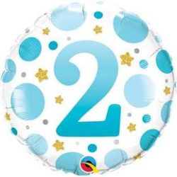   18 inch-es 2-es Számos Pöttyös Kék Age 2 Blue Dots Fólia Lufi