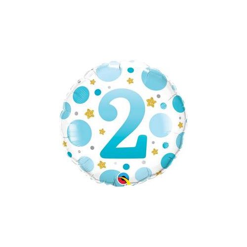 18 inch-es 2-es Számos Pöttyös Kék Age 2 Blue Dots Fólia Lufi