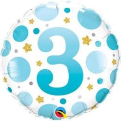   18 inch-es 3-as Számos Pöttyös Kék Age 3 Blue Dots Fólia Lufi