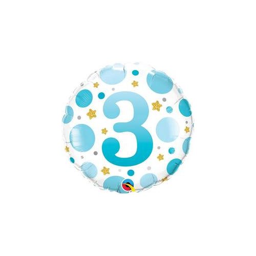 18 inch-es 3-as Számos Pöttyös Kék Age 3 Blue Dots Fólia Lufi