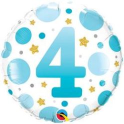   18 inch-es 4-es Számos Pöttyös Kék Age 4 Blue Dots Fólia Lufi
