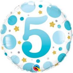   18 inch-es 5-ös Számos Pöttyös Kék Age 5 Blue Dots Fólia Lufi