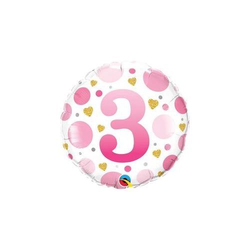 18 inch-es 3-es Számos Pöttyös Rózsaszín Age 2 Pink Dots Fólia Lufi