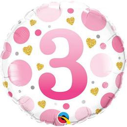 18 inch-es 3-es Számos Pöttyös Rózsaszín Age 2 Pink Dots Fólia Lufi