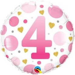   18 inch-es 4-es Számos Pöttyös Rózsaszín Age 4 Pink Dots Fólia Lufi