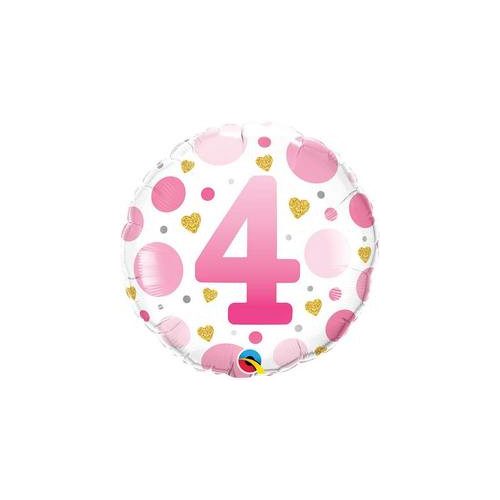 18 inch-es 4-es Számos Pöttyös Rózsaszín Age 4 Pink Dots Fólia Lufi