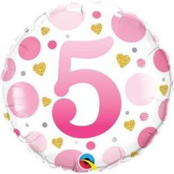   18 inch-es 5-ös Számos Pöttyös Rózsaszín Age 5 Pink Dots Fólia Lufi