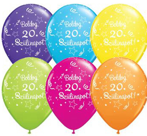 11 inch-es Boldog 20. Szülinapot Feliratú Shining Star Tropical Assortment Szülinapi Lufi 