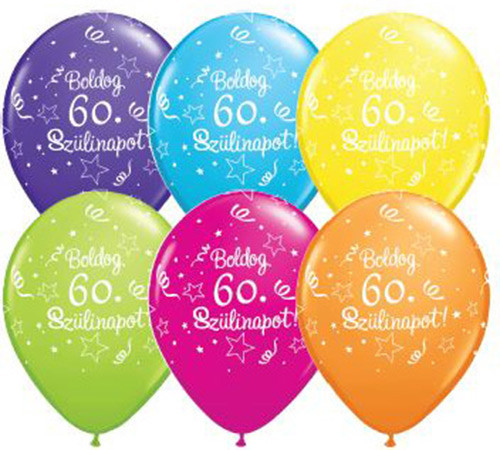 11 inch-es Boldog 60. Szülinapot Feliratú Shining Star Tropical Assortment Szülinapi Lufi