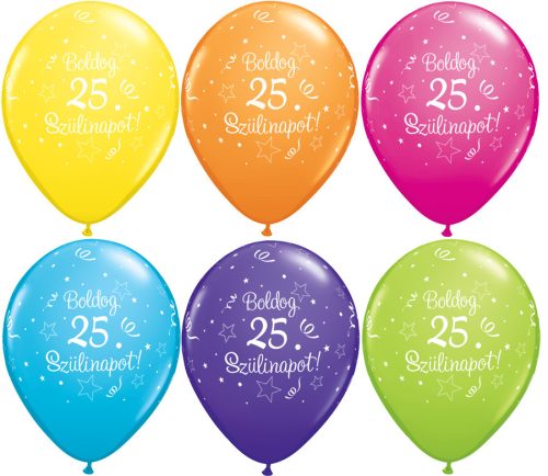 11 inch-es Boldog 25. Szülinapot Feliratú Shining Star Tropical Assortment Szülinapi Lufi