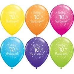   11 inch-es Boldog 70. Szülinapot Feliratú Shining Star Tropical Assortment Szülinapi Lufi