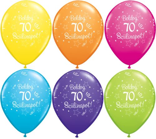 11 inch-es Boldog 70. Szülinapot Feliratú Shining Star Tropical Assortment Szülinapi Lufi
