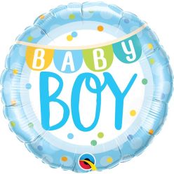   18 inch-es Baby Boy Banner & Dots Fólia Lufi Babaszületésre