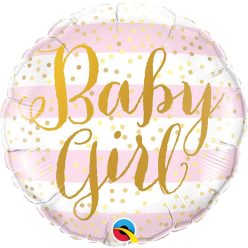   18 inch-es Baby Girl Pink Stripes Fólia Lufi Babaszületésre