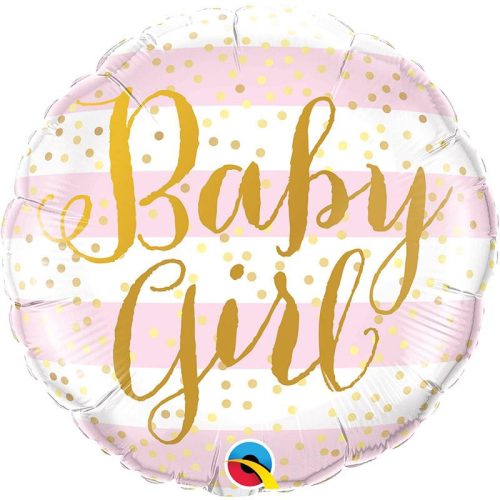 18 inch-es Baby Girl Pink Stripes Fólia Lufi Babaszületésre