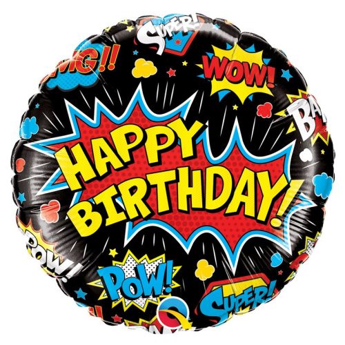 18 inch-es Szuperhős Mintás - Birthday Super Hero Black Szülinapi Fólia Lufi