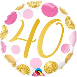   18 inch-es 40-es Pink & Gold Dots Szülinapi Számos Fólia Lufi