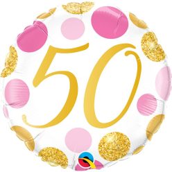   18 inch-es 50-es Pink & Gold Dots Szülinapi Számos Fólia Lufi