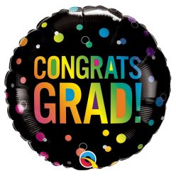   18 inch-es Színes Pöttyös Fekete Congrats Grad Ombre Dots Fólia Lufi Ballagásra