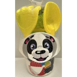   Homokozó vödör panda ,tigris (szita+kanna+gereblye+lapát+forma) 