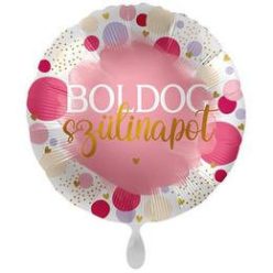  17 inch-es Boldog Szülinapot Mintás Pink Pöttyös Fólia Lufi