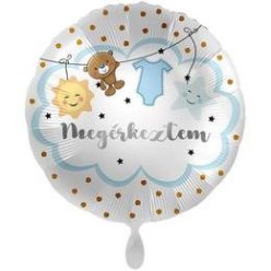   17 inch-es Megérkeztem Feliratú Fiús Fólia Lufi Babaszületésre