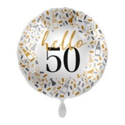 17 inch-es Hello 50 Feliratú Szülinap Mintás Fólia Lufi