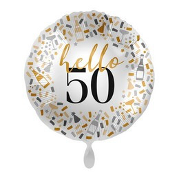 17 inch-es Hello 50 Feliratú Szülinap Mintás Fólia Lufi