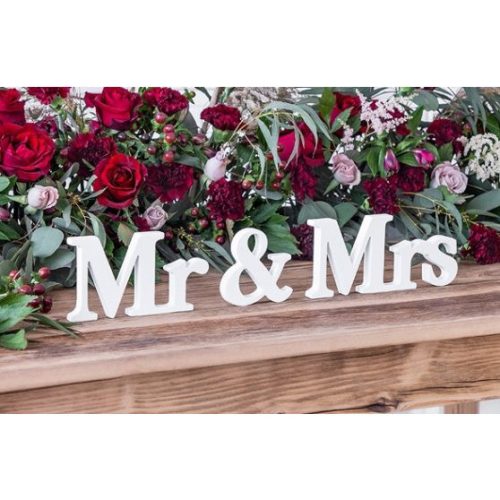 MR & MRS FEHÉR SZÍNŰ FA DEKORÁCIÓ