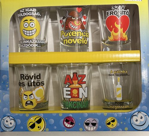 Vicces pálinkás pohárszett 6db-os 35ml "Rövid és ütős"