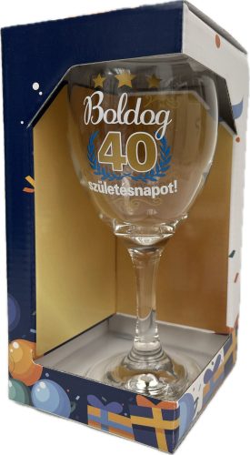 Boros pohár 220ml Boldog 40 születésnapot!