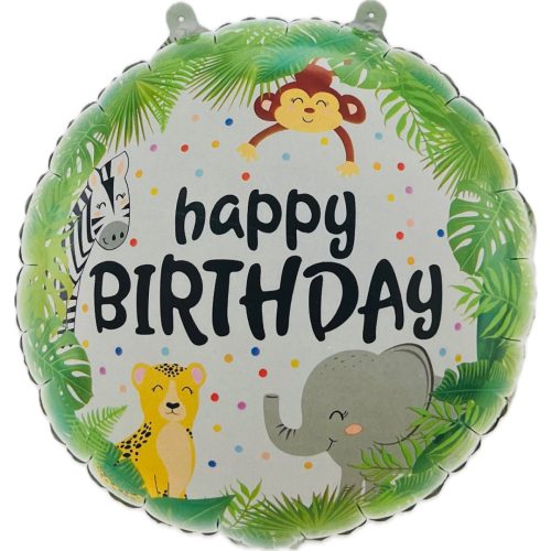 18 inch-es Happy Birthday Dzsungel Állatok Fólia Lufi
