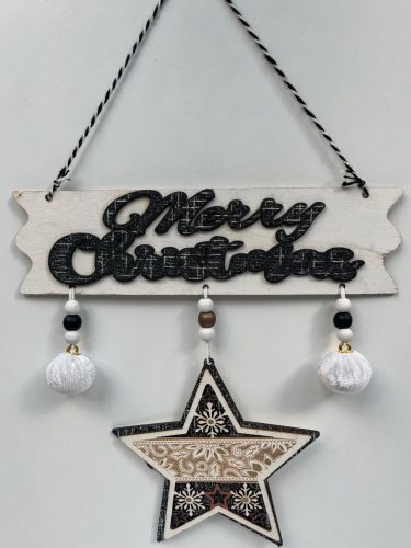 Fa karácsonyi ajtódísz csillaggal "Merry chritmas"