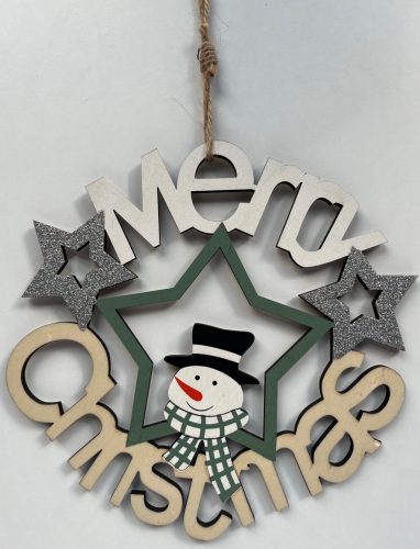 Fa karácsonyi ajtódísz csillaggal "Merry chritmas"