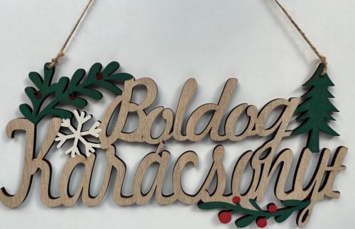 Fa karácsonyi ajtódísz "Boldog Karácsomyt"