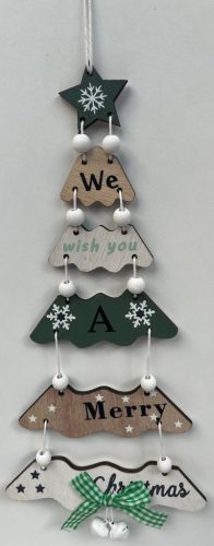 Fa  karácsonyi ajtódísz fenyőfa  zöld-fehér"Merry christmas"