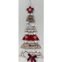   Fa karácsonyi ajtódísz fenyőfa piros-fehér  "Merry chritmas"